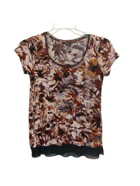 Simply Vera Vera Wang PM Floral Top With Sheer Hem 100% Rayon Lt Weight D-28